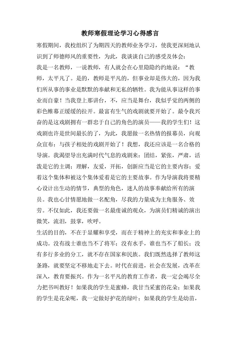 教师寒假理论学习心得感言