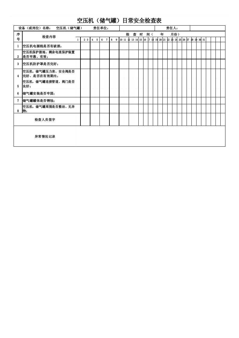 空压机日常安全检查表