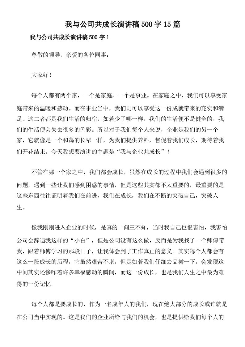 我与公司共成长演讲稿500字15篇