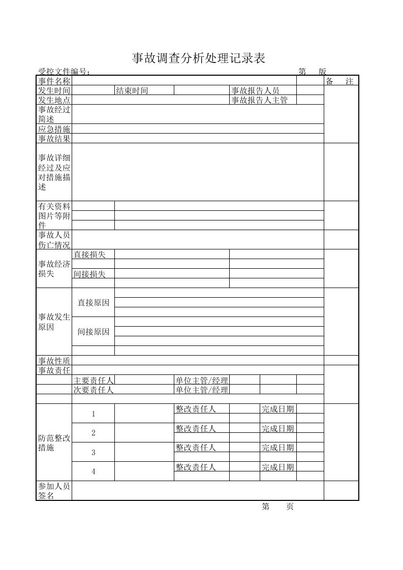 事故调查分析处理记录表单