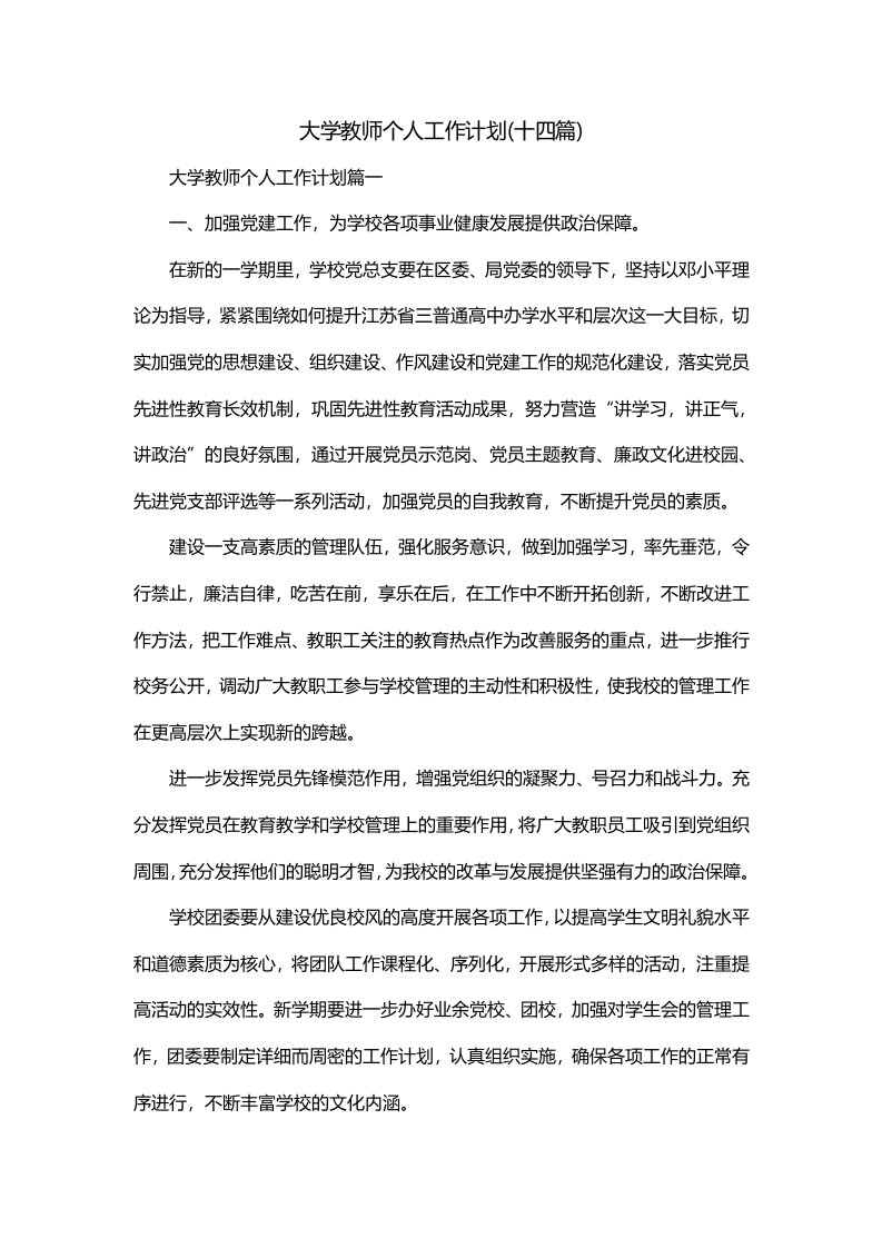 大学教师个人工作计划十四篇