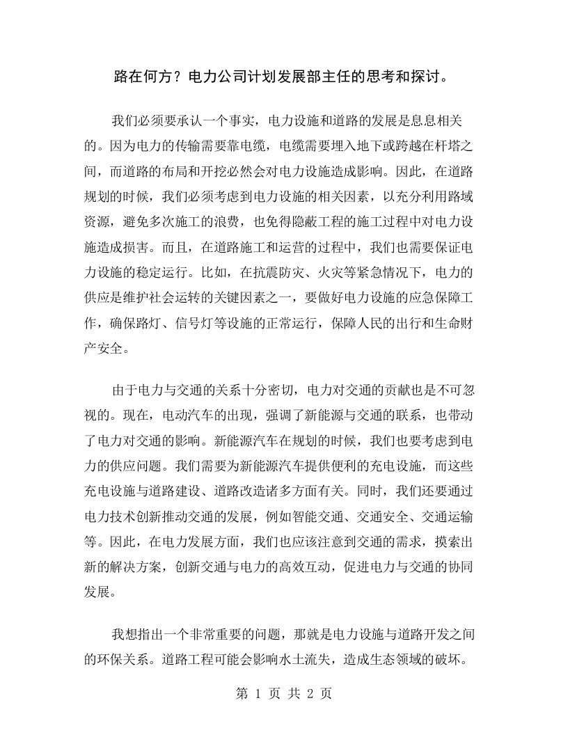 路在何方？电力公司计划发展部主任的思考和探讨