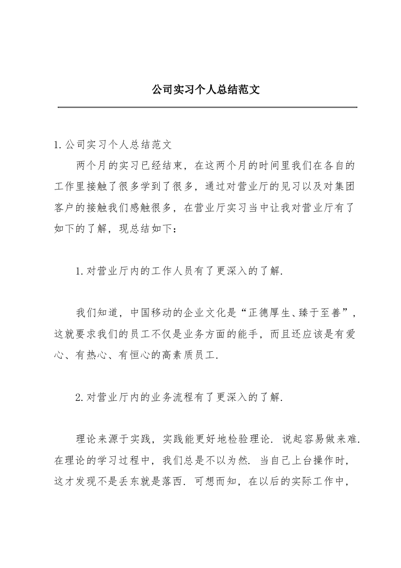 公司实习个人总结范文