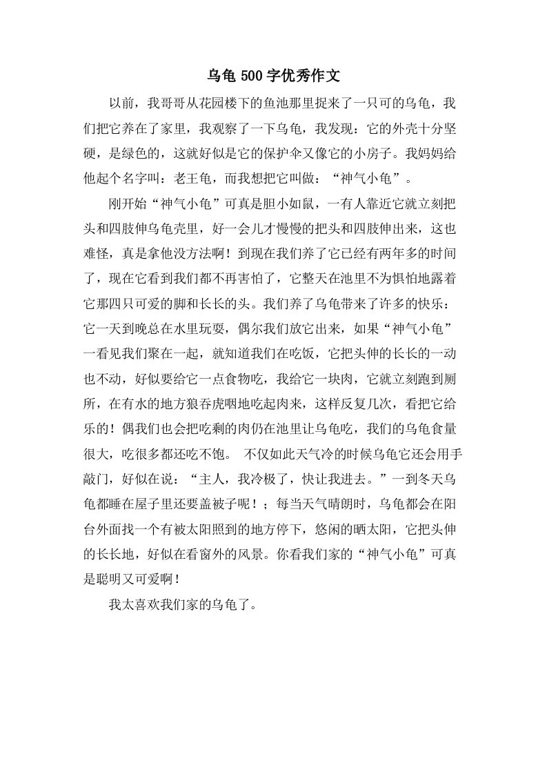 乌龟500字作文