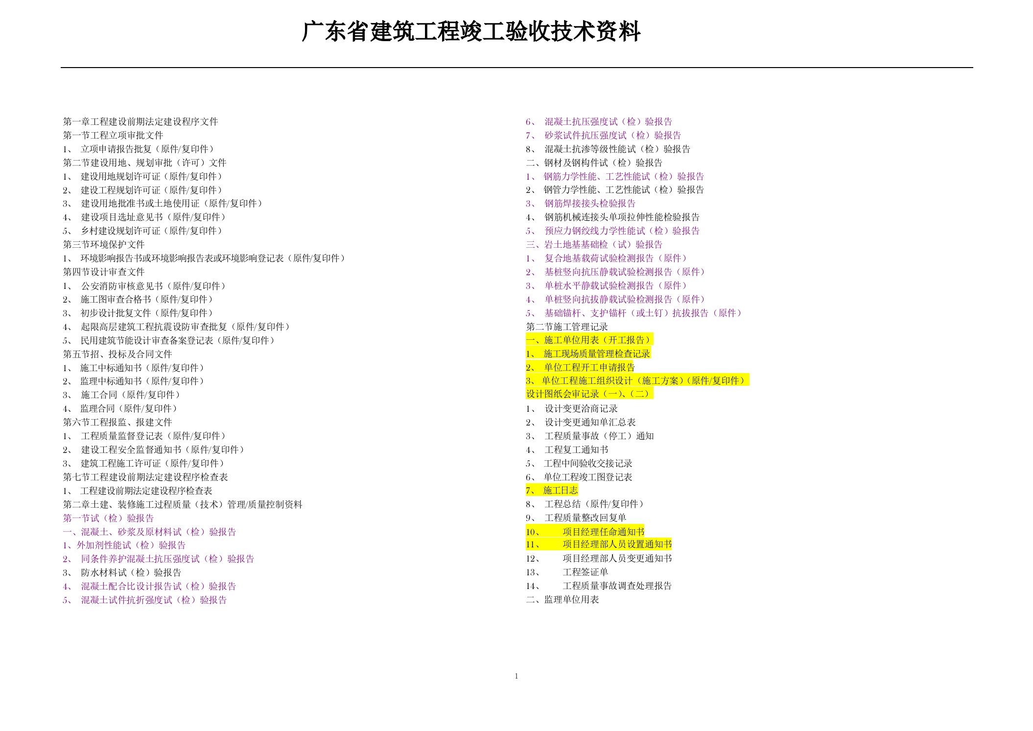 广东省建筑工程竣工验收所需技术资料