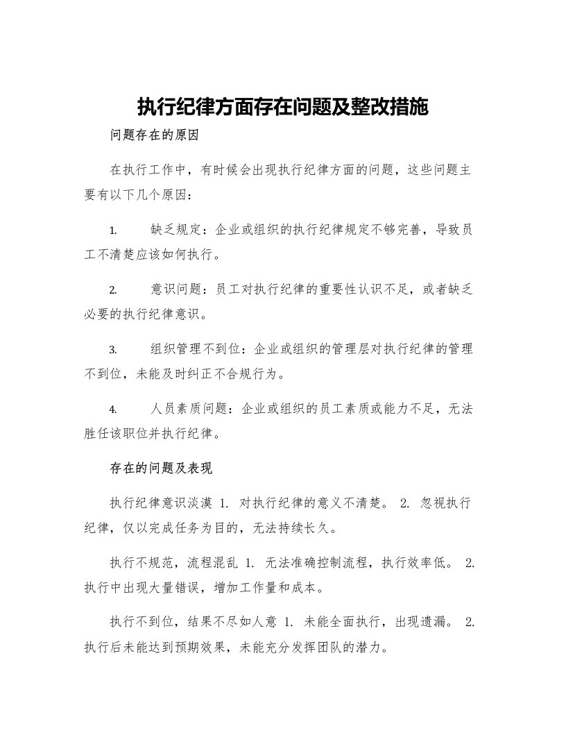 执行纪律方面存在问题及整改措施