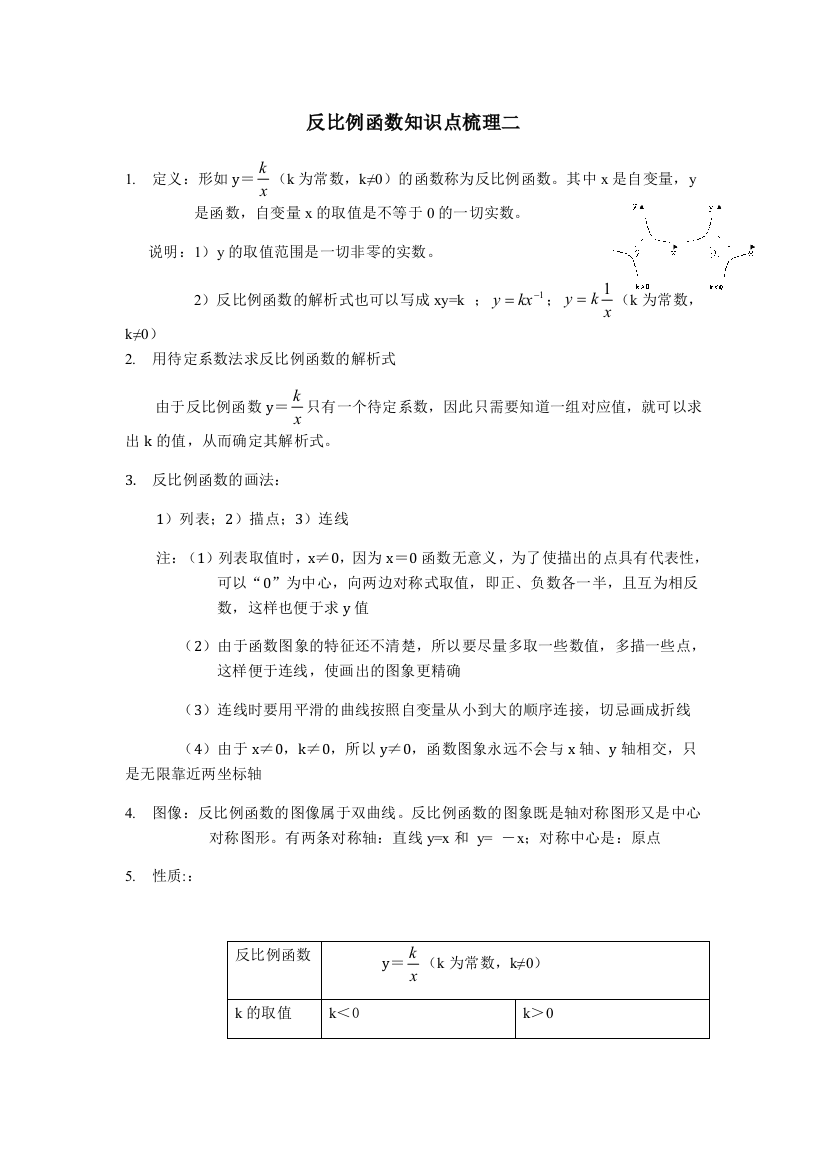 反比例函数知识点梳理