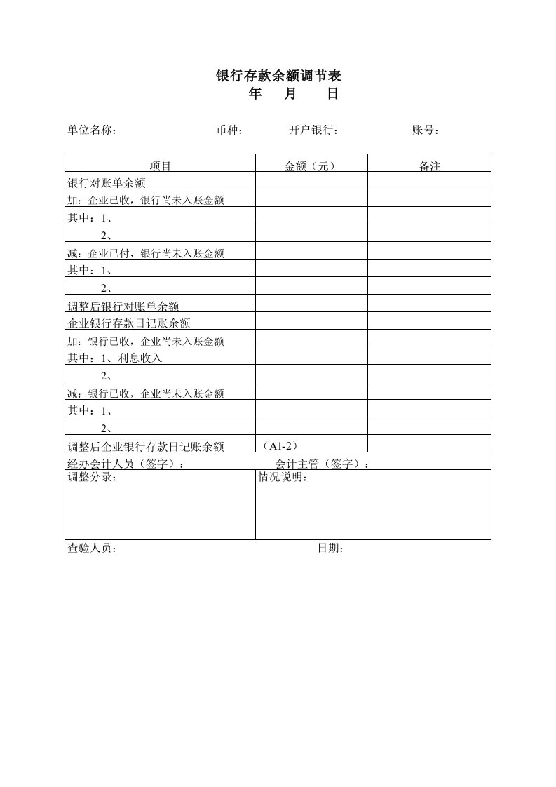 银行存款余额调节表