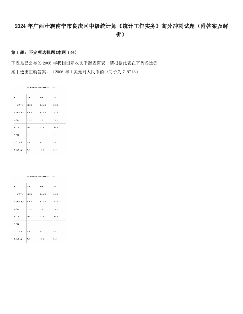 2024年广西壮族南宁市良庆区中级统计师《统计工作实务》高分冲刺试题（附答案及解析）