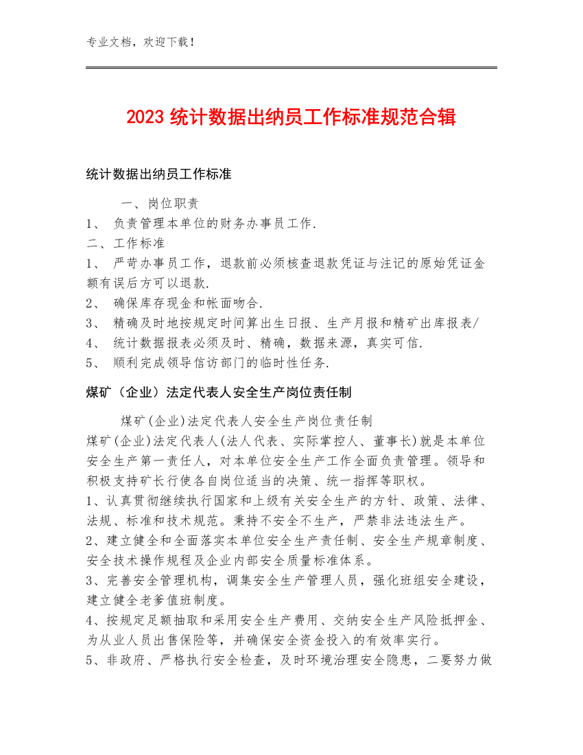 2023统计数据出纳员工作标准规范合辑