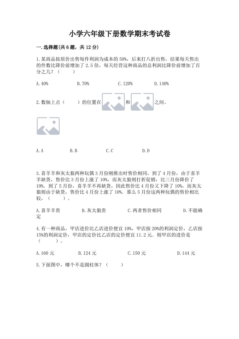 小学六年级下册数学期末考试卷（综合卷）