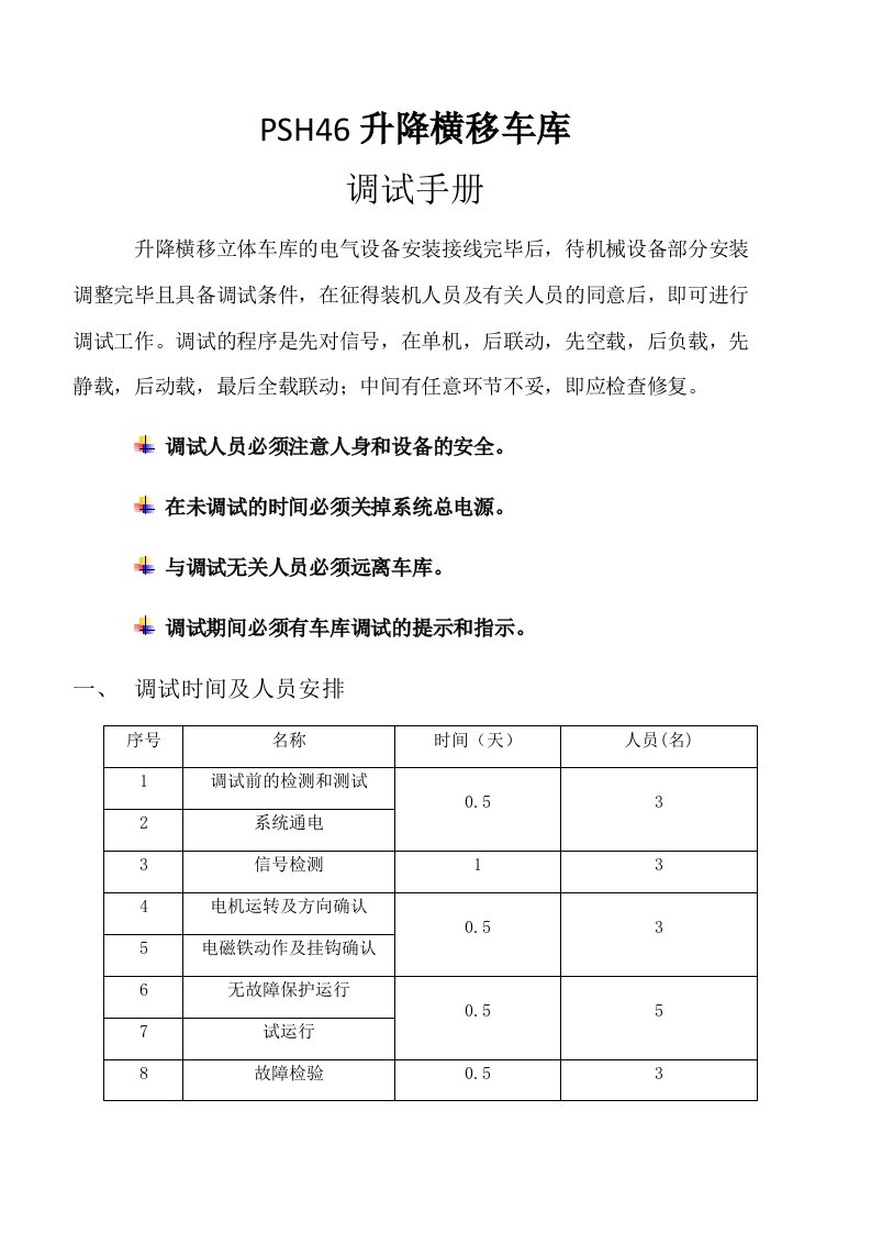 电气工程-PSH46升降横移车库电气调试手册