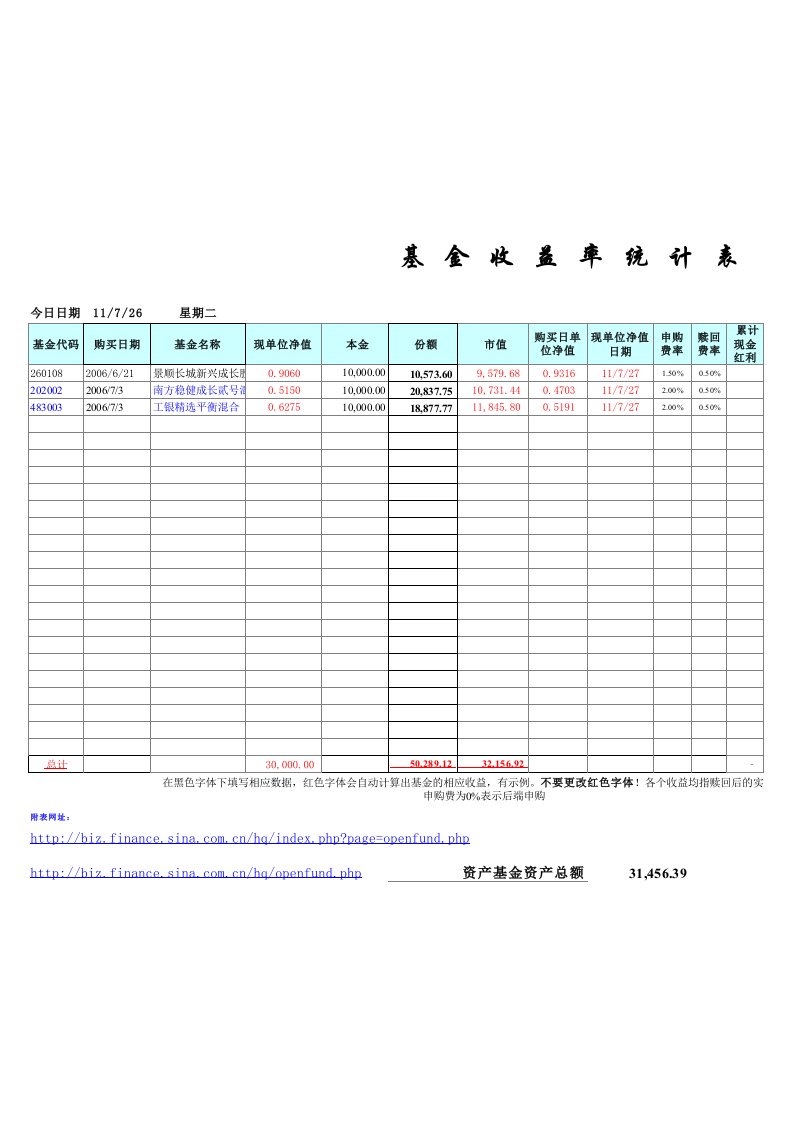 基金收益计算自动更新净值v1(原件)