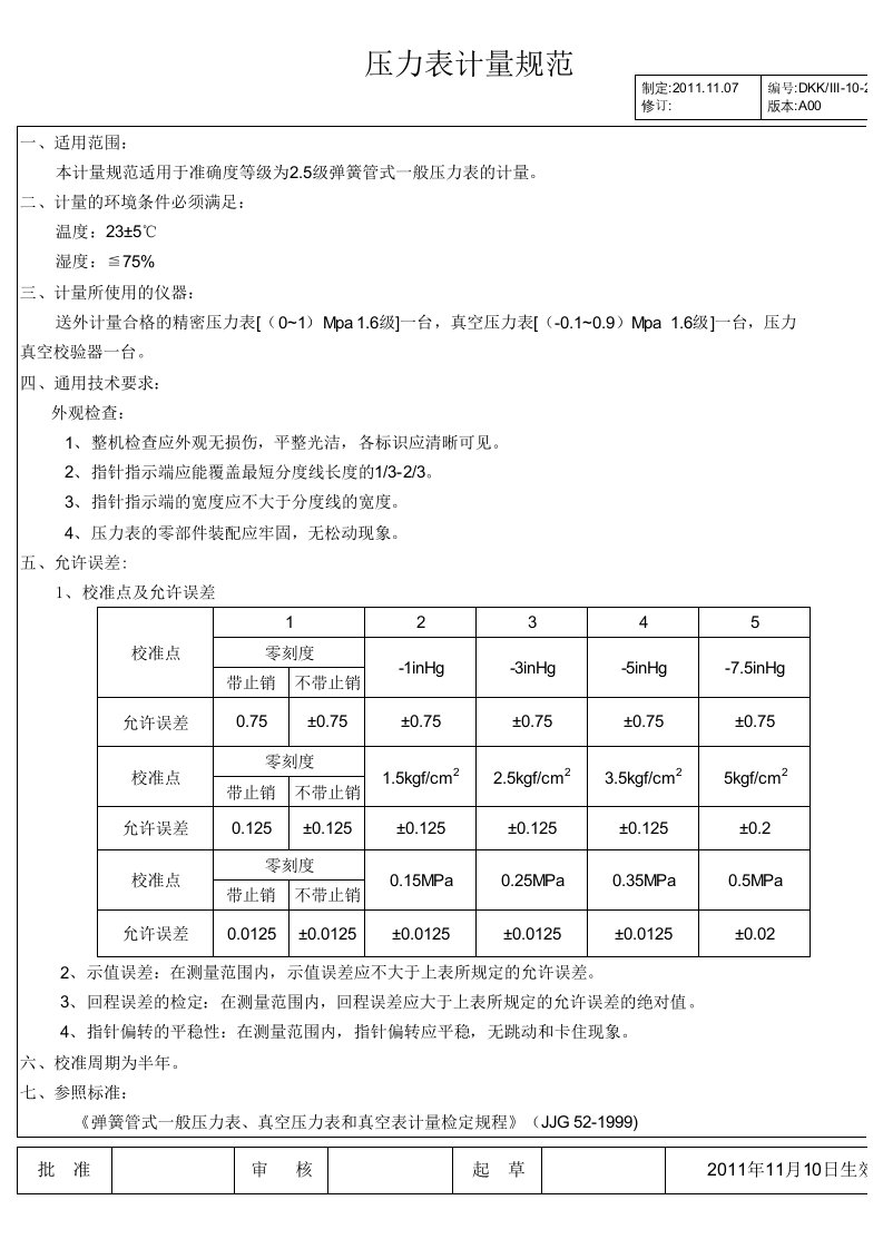 压力表计量规范