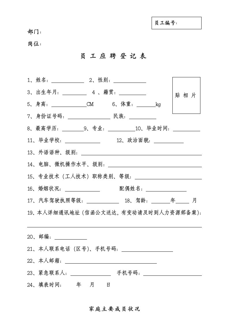 《员工应聘登记表》新