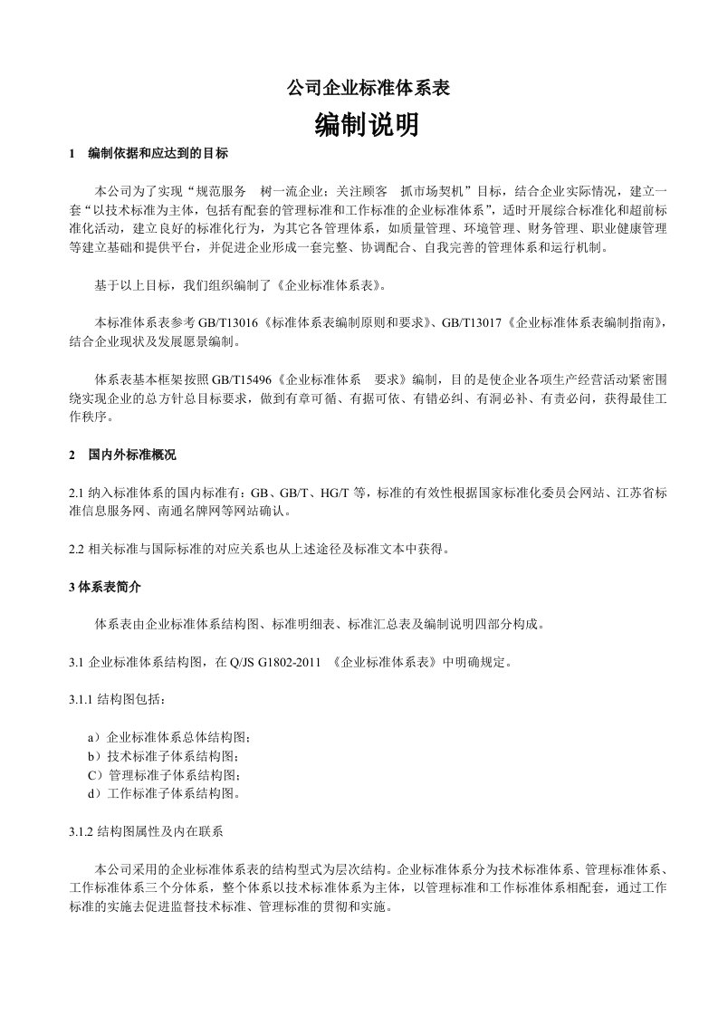 公司企业标准体系表编制说明