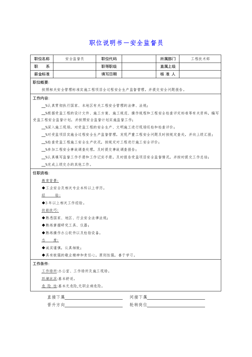 岗位说明书－安全监督员