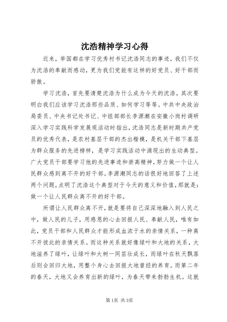 5沈浩精神学习心得