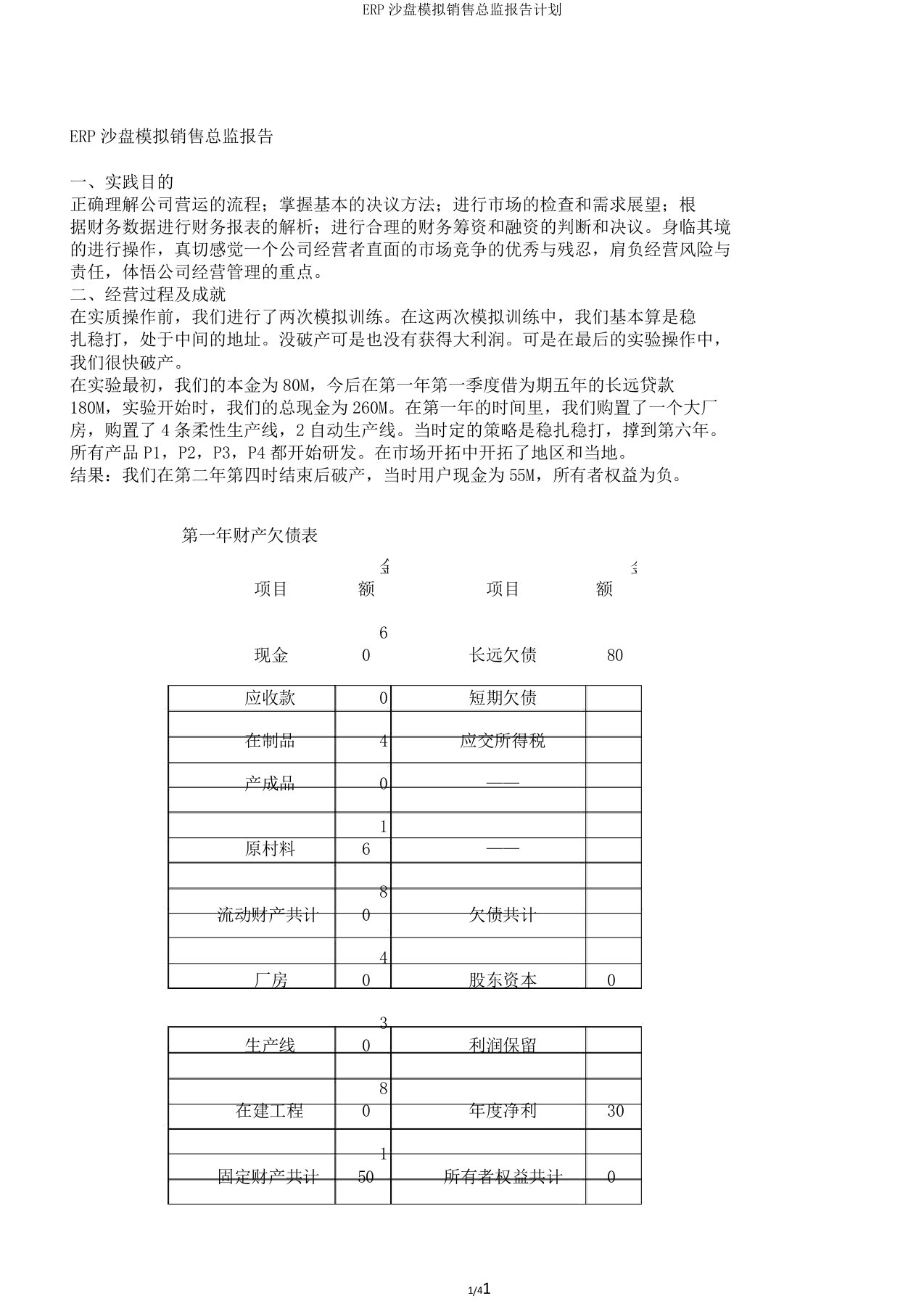 ERP沙盘模拟销售总监报告计划