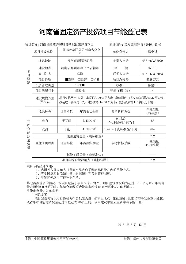 河南省固定资产资项目节能登记表