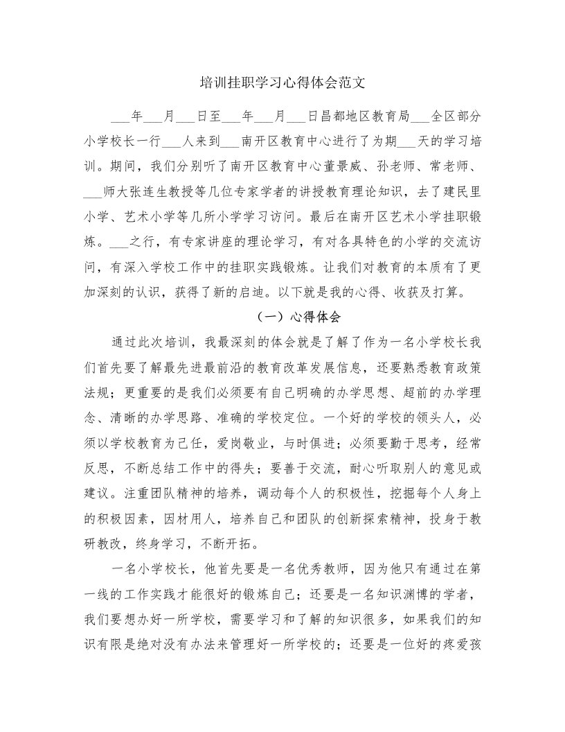 培训挂职学习心得体会范文