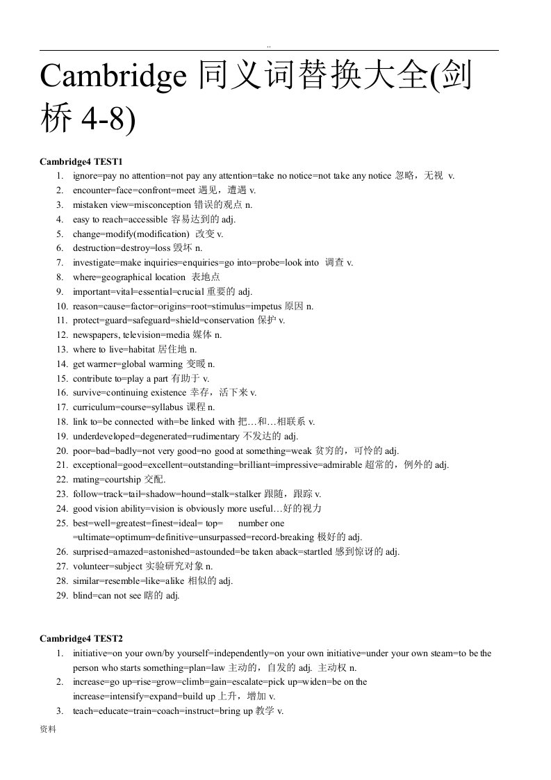 刘洪波雅思阅读同义词替换汇总