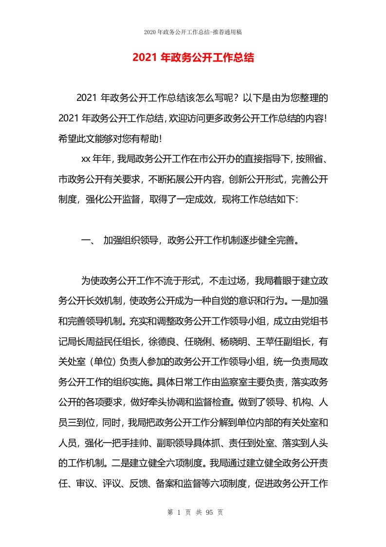 2021年政务公开工作总结(3)