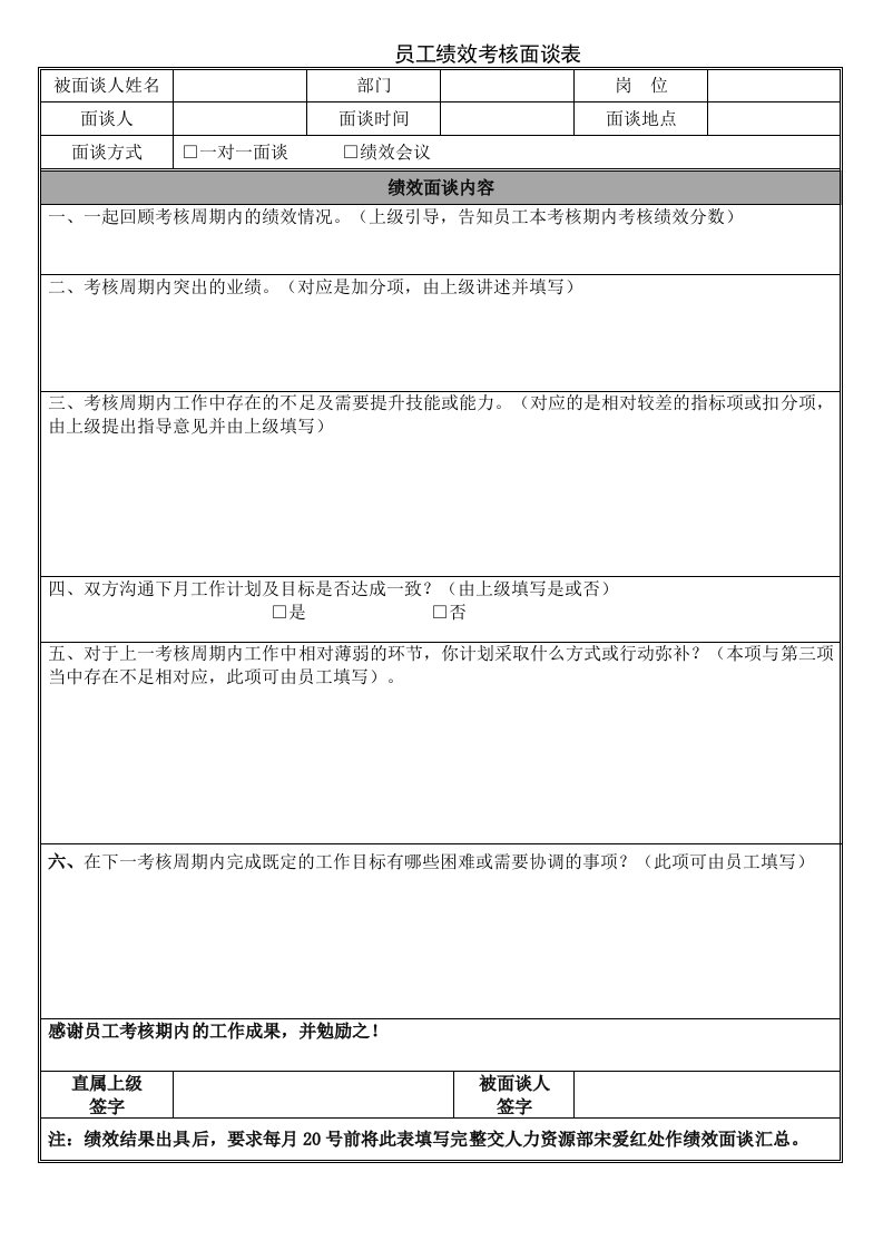 绩效面谈表