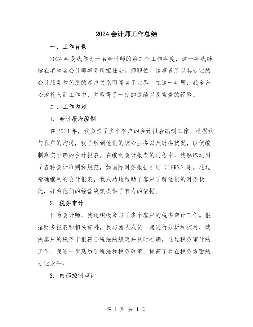 2024会计师工作总结