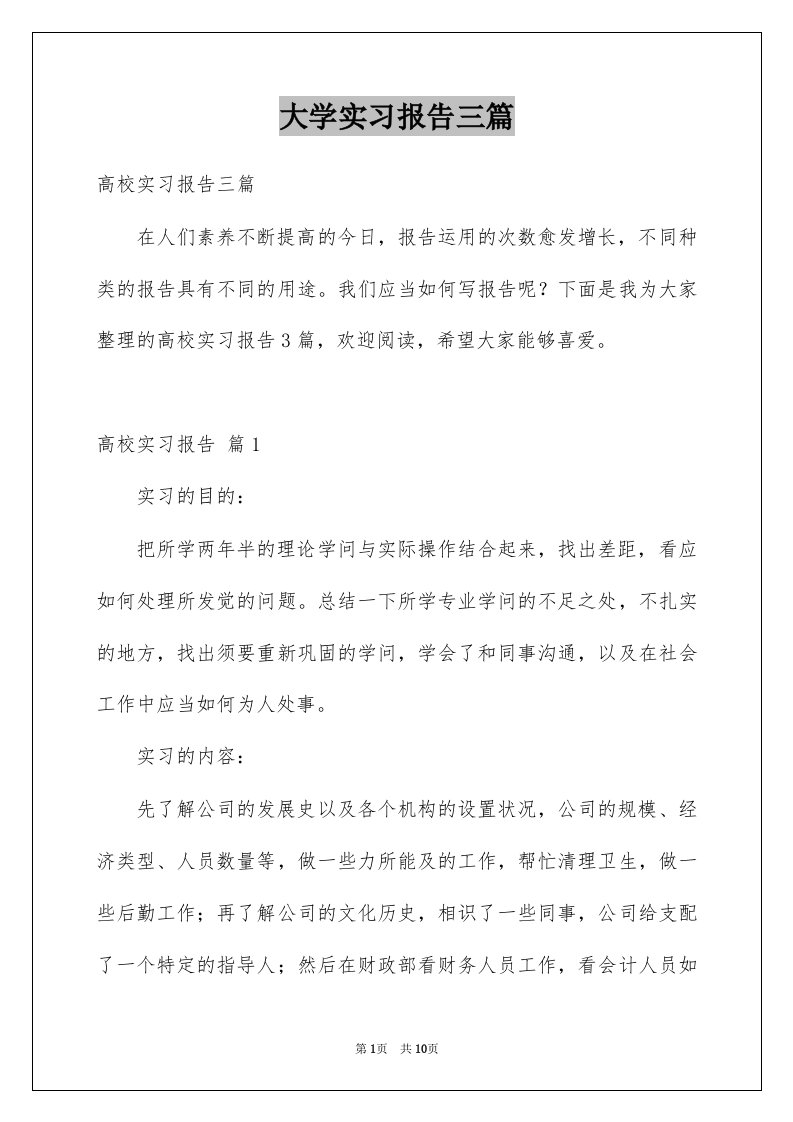 大学实习报告三篇例文4