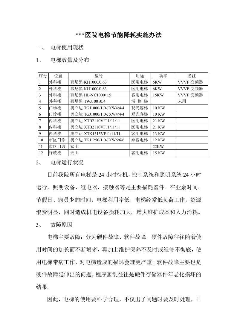 医院电梯节能降耗管理办法