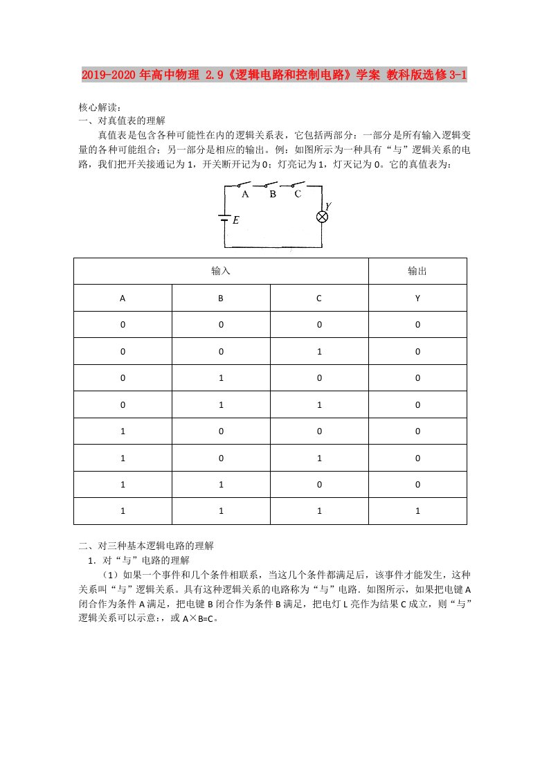 2019-2020年高中物理