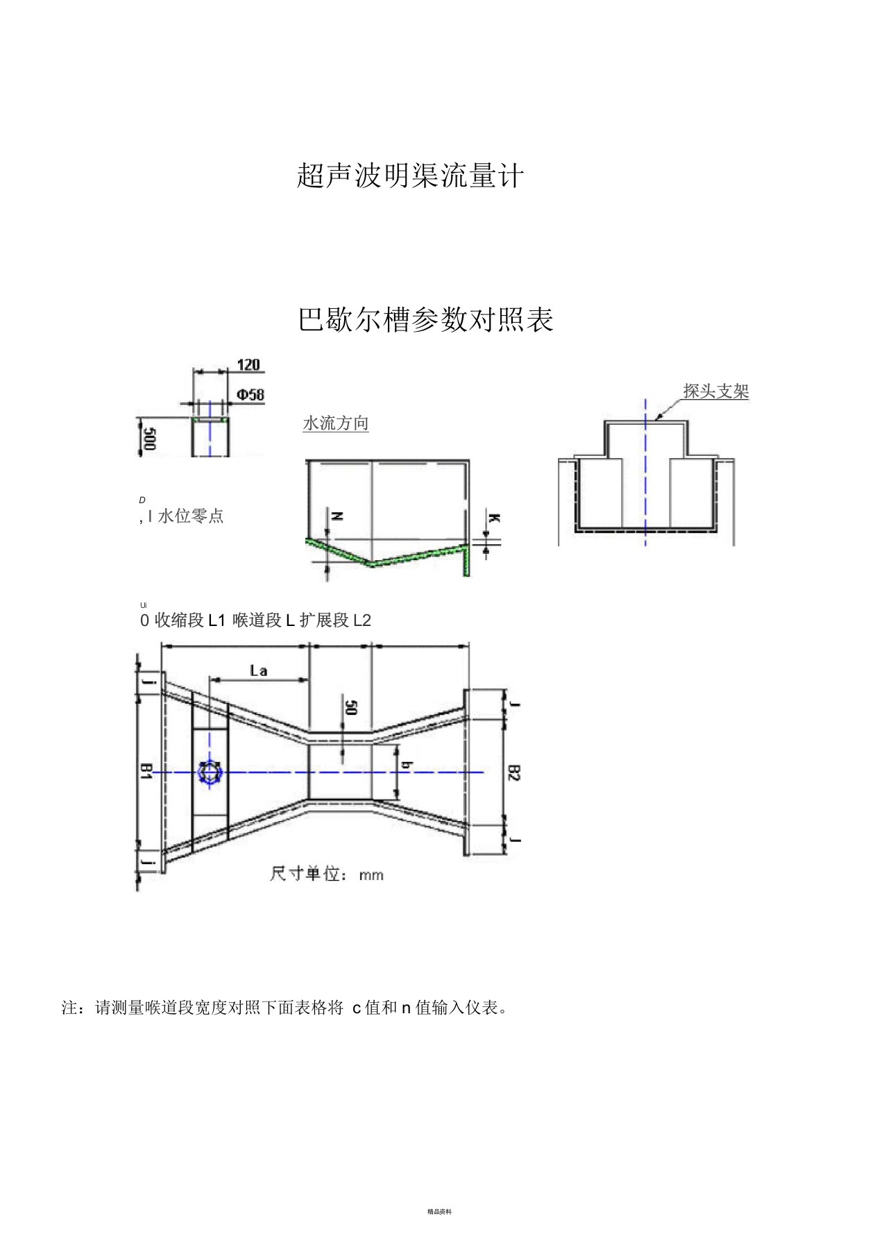 巴歇尔槽参数对照表