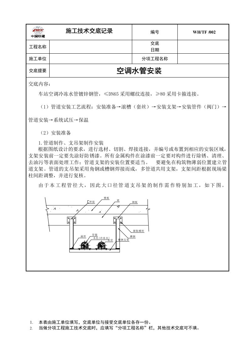 空调水管安装技术交底