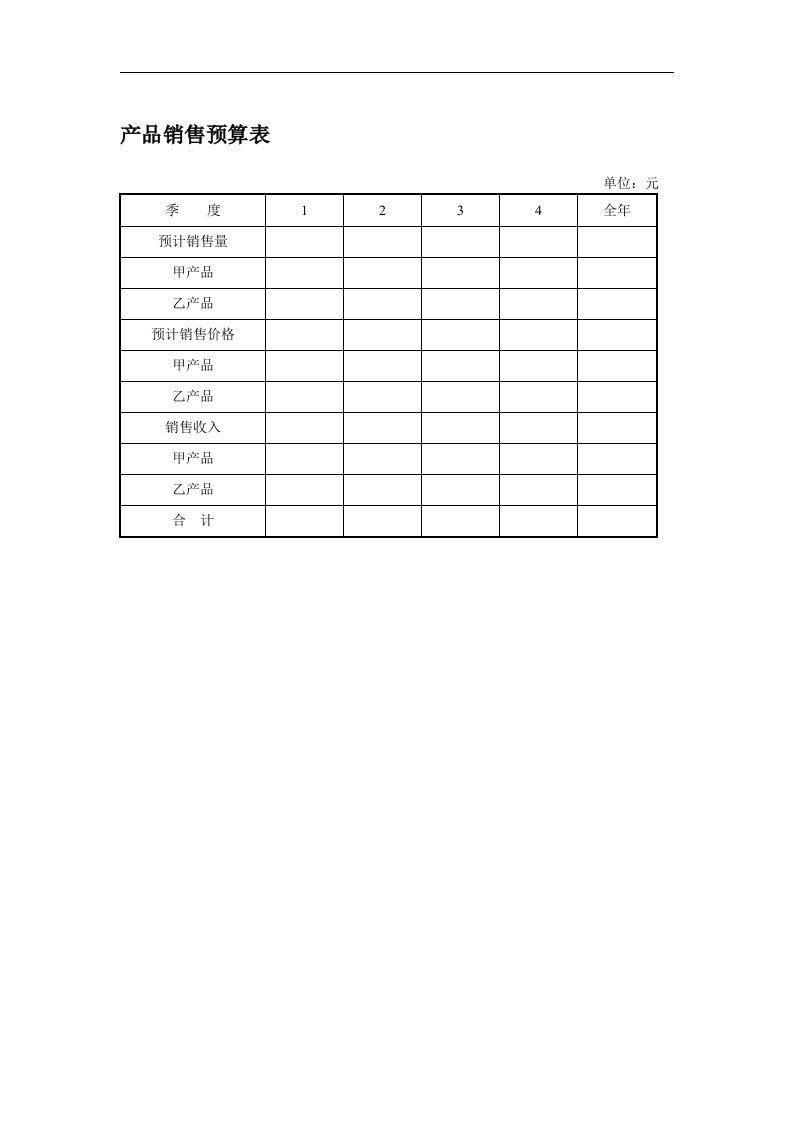 产品销售预算表