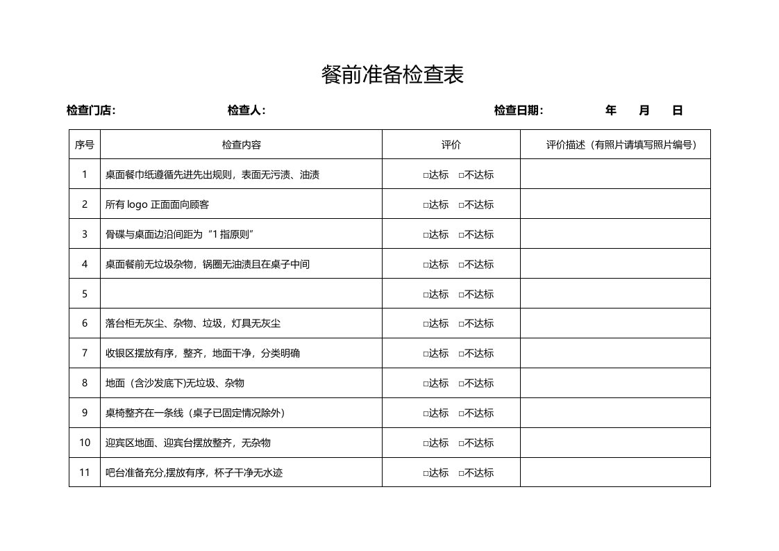 门店巡店检查表