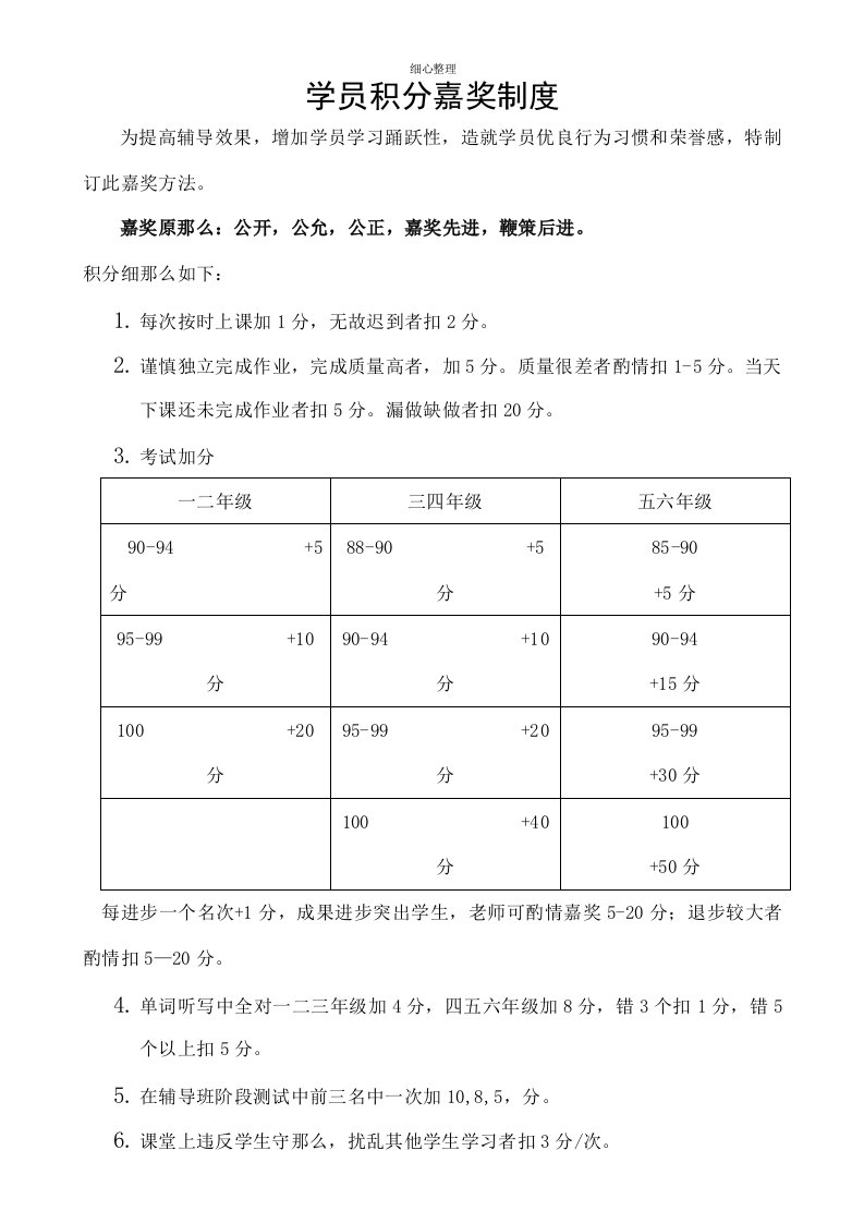 辅导班学生积分奖励方案