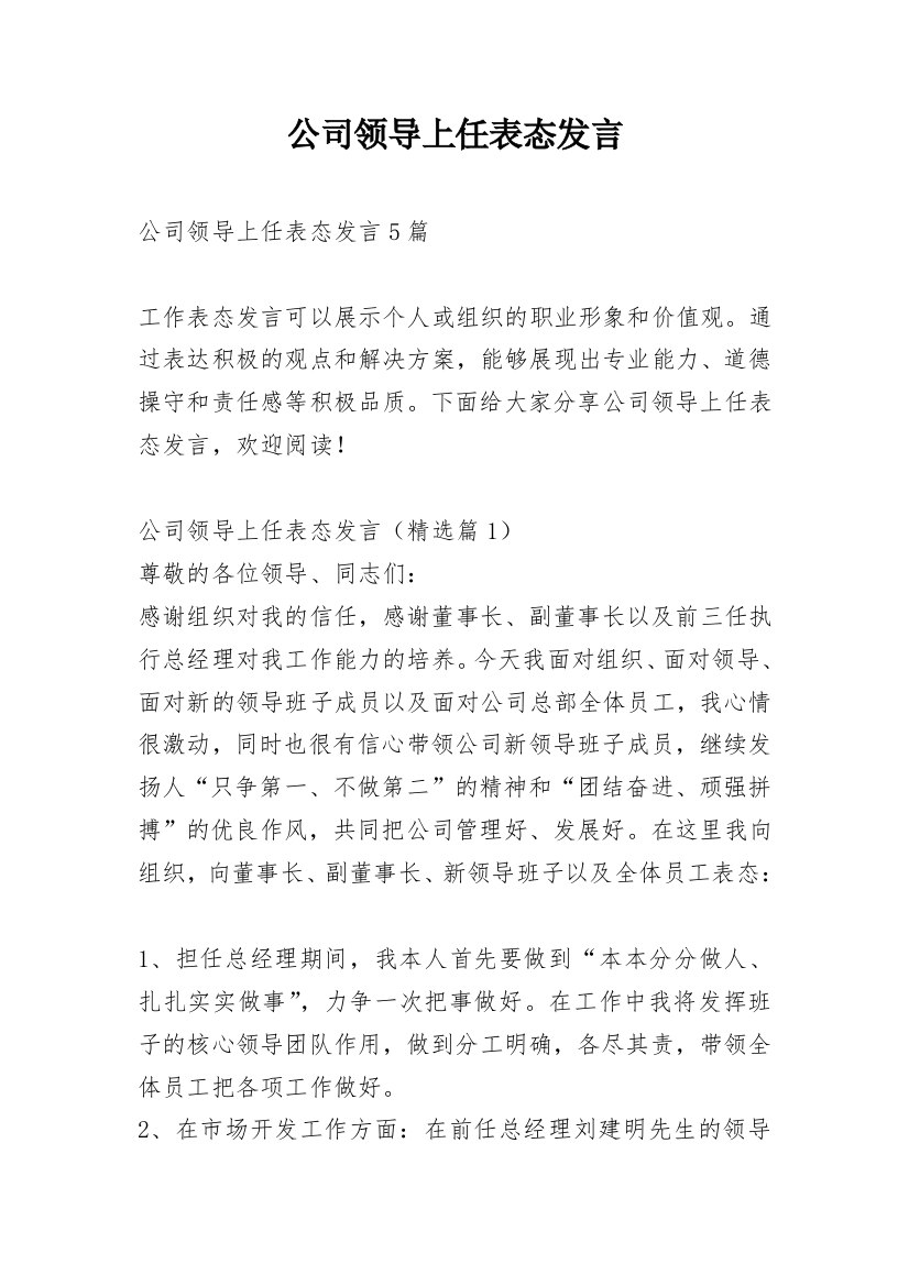 公司领导上任表态发言