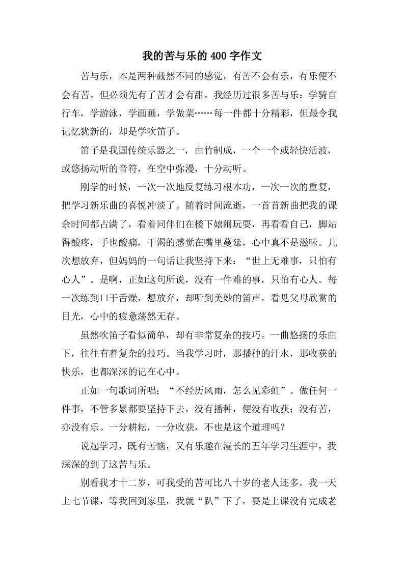 我的苦与乐的400字作文