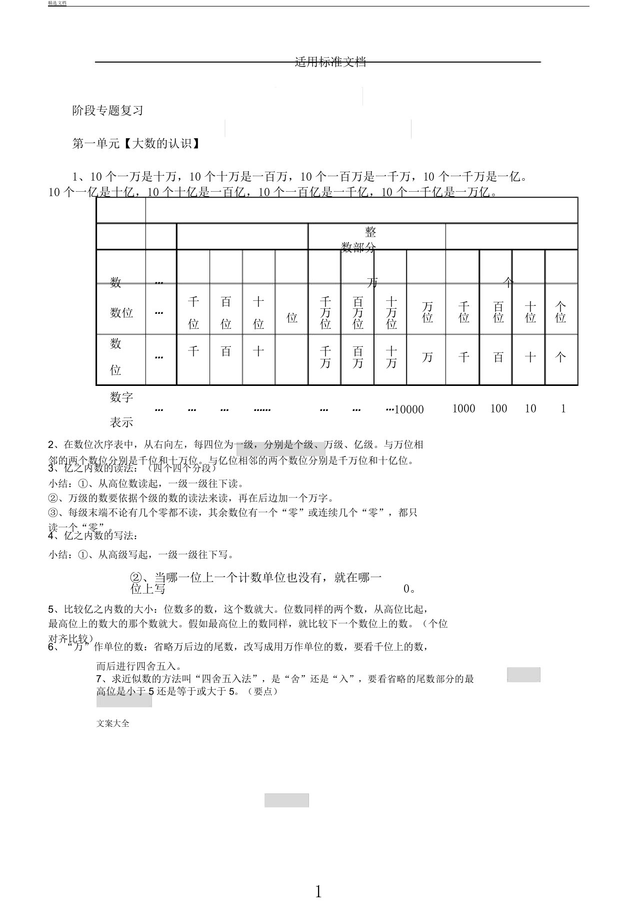 新人教版小学数学四年级教案上册知识总结点总结归纳配套总结练习