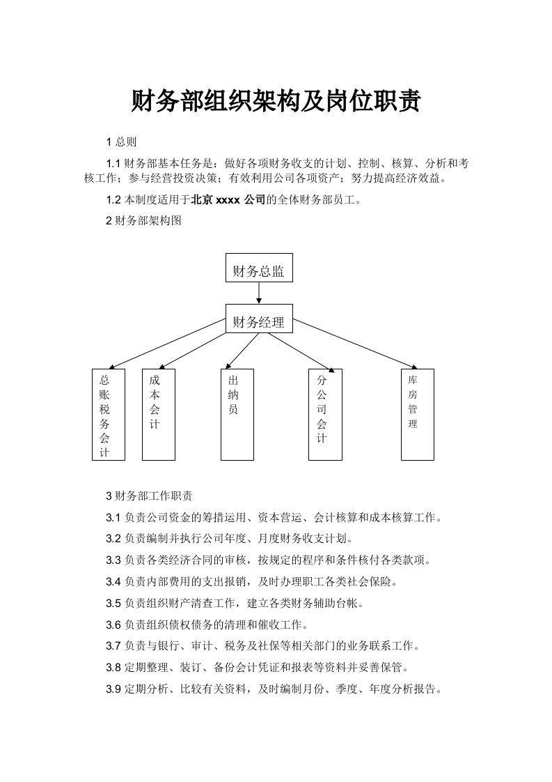 最全企业财务部组织架构及岗位职责