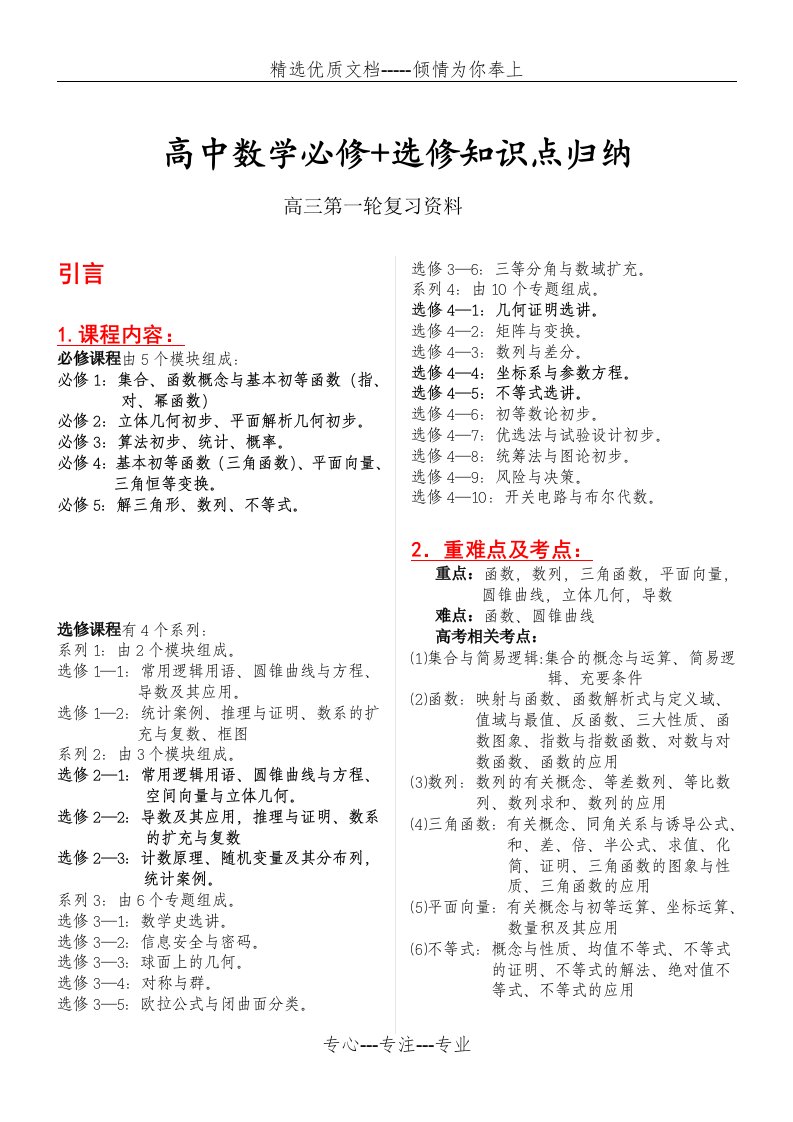 高中数学必修-选修全部知识点精华归纳总结(高三第一轮复习资料)课件(共41页)