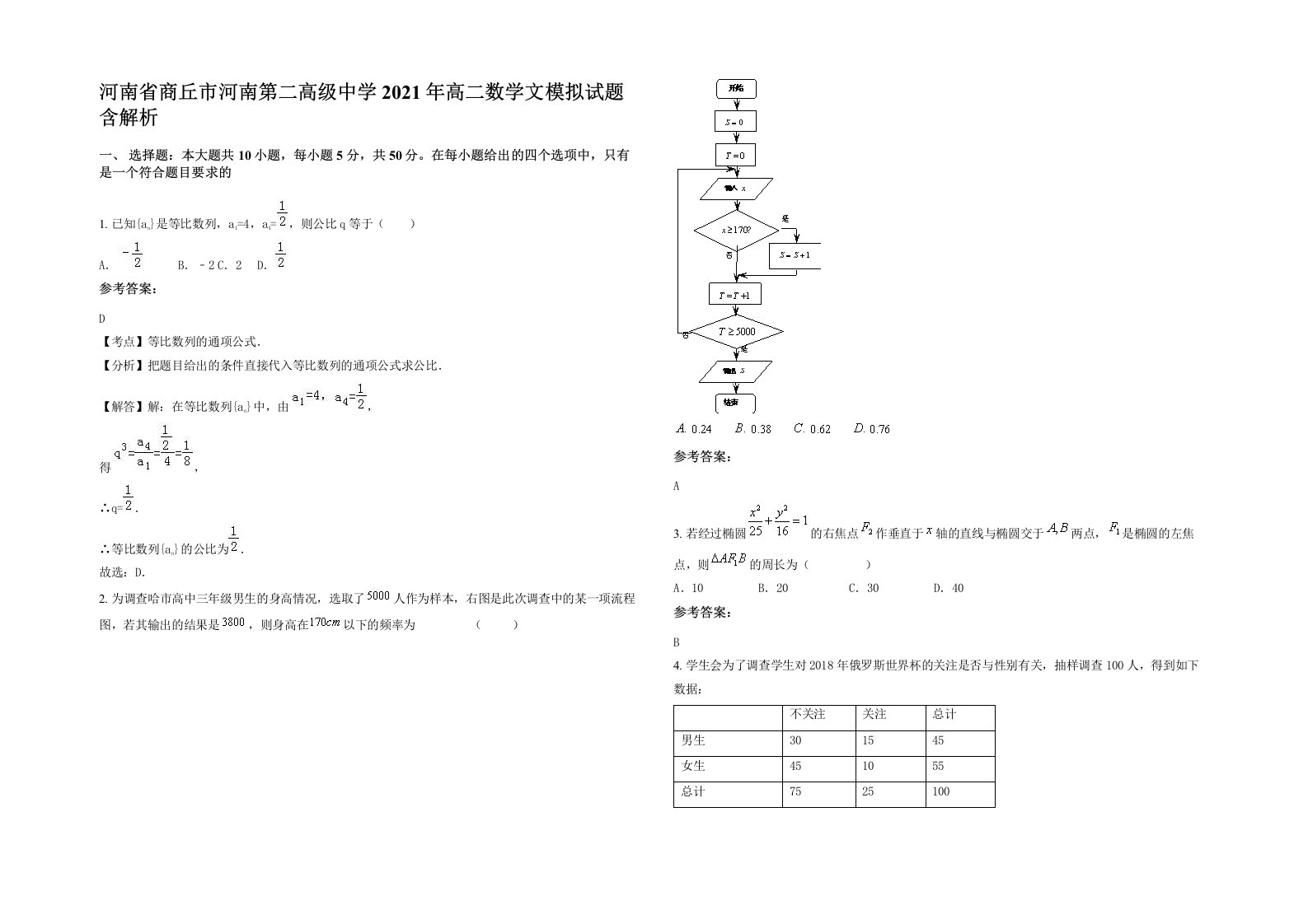 河南省商丘市河南第二高级中学2021年高二数学文模拟试题含解析