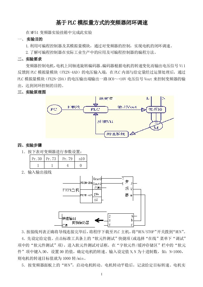 基于PLC模拟量方式的变频器闭环调速