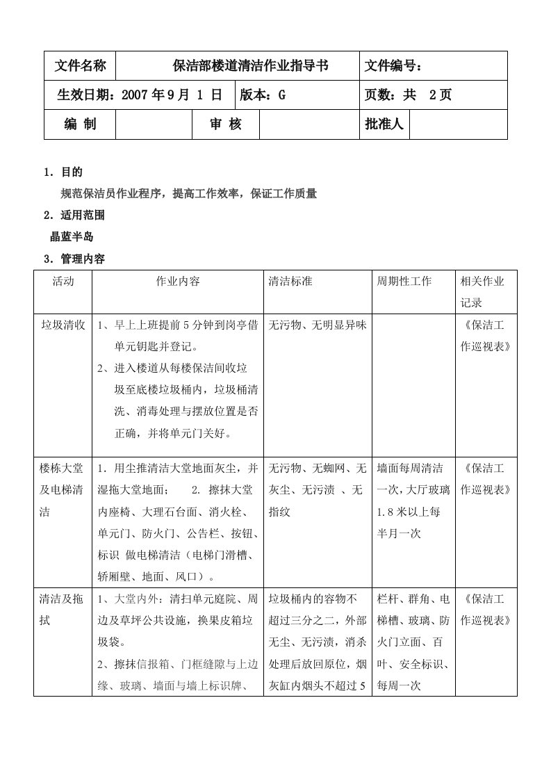 环境保洁部楼道清洁作业指导书LH-BJ-002-物业管理