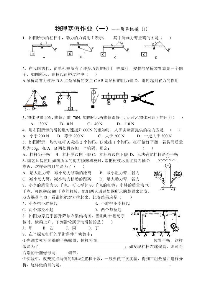 物理九年级寒假作业