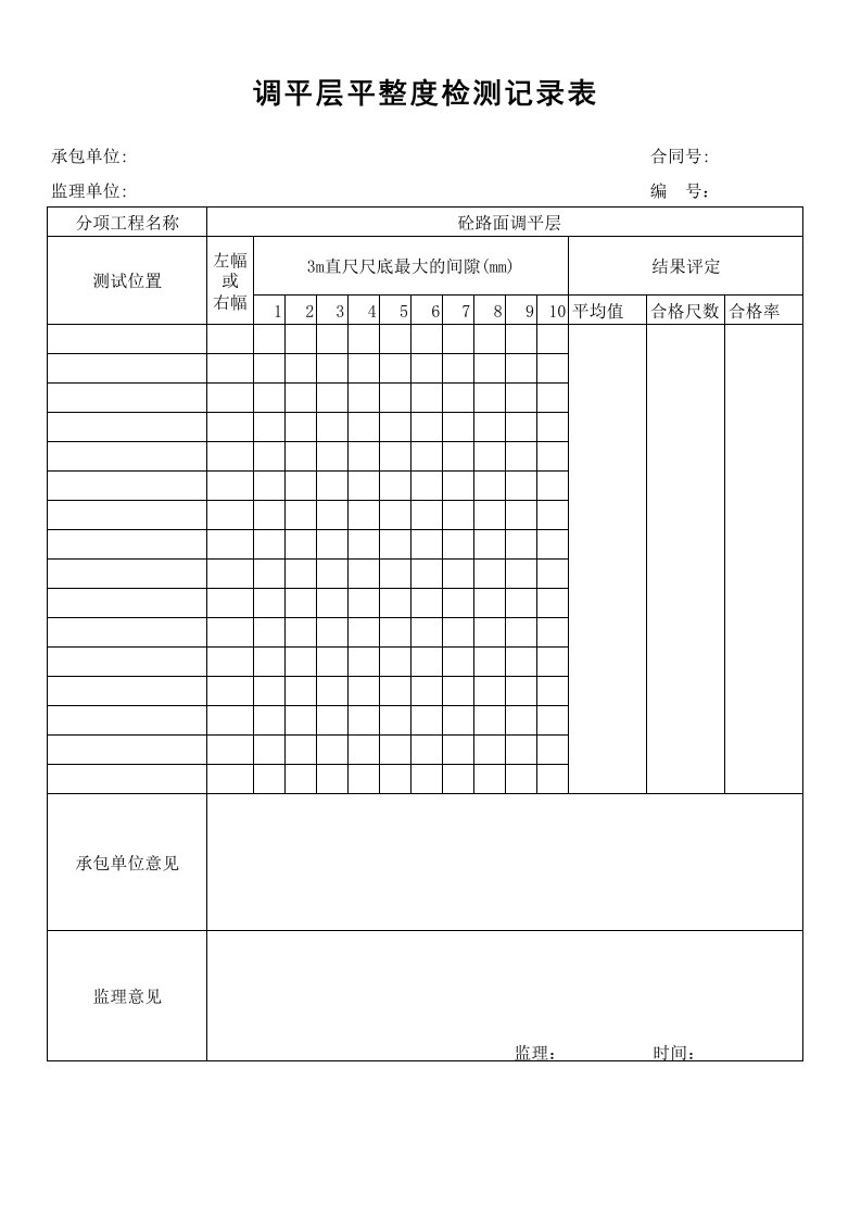 调平层平整度检测记录表