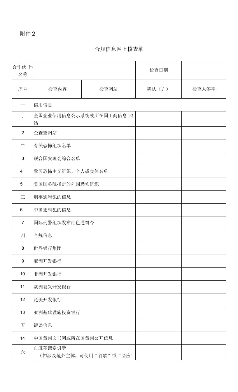 公司合规信息网上检查单