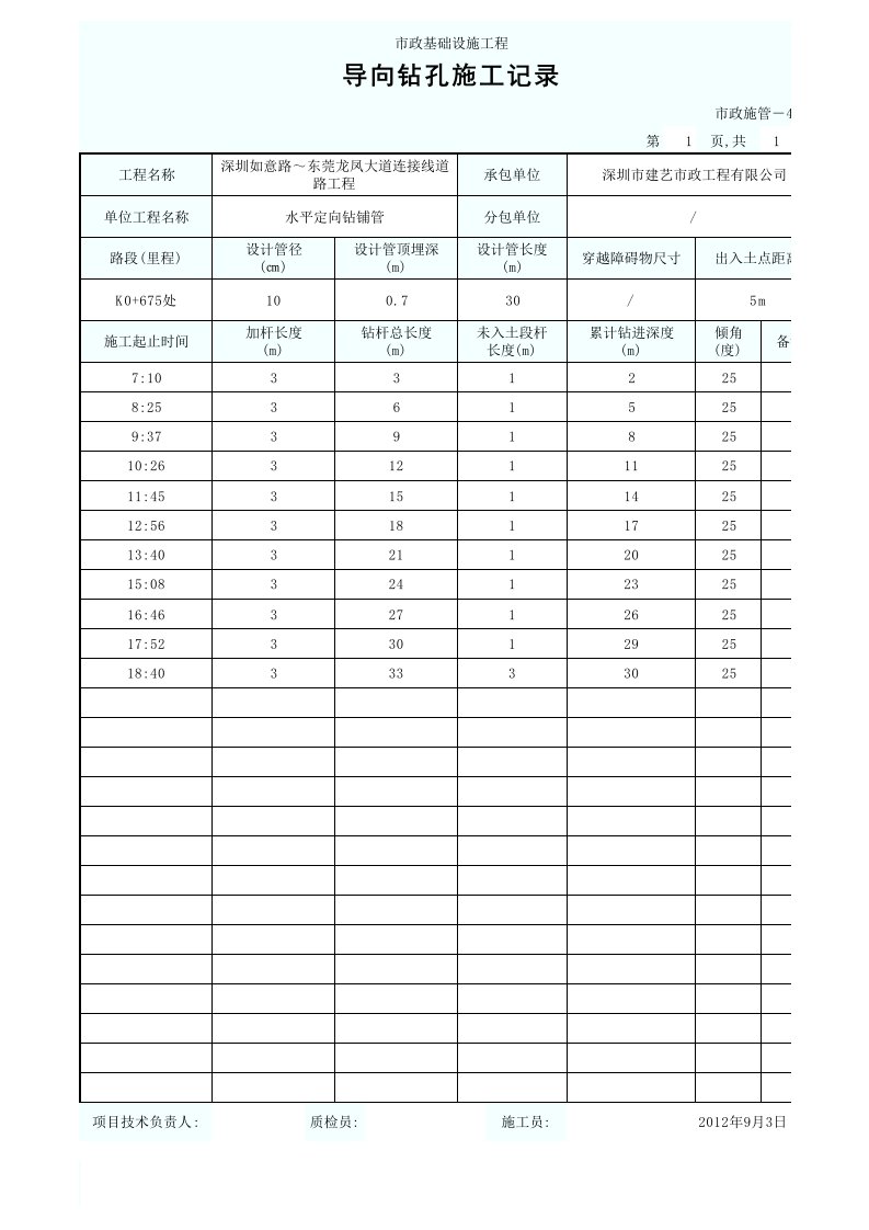 导向钻孔施工记录