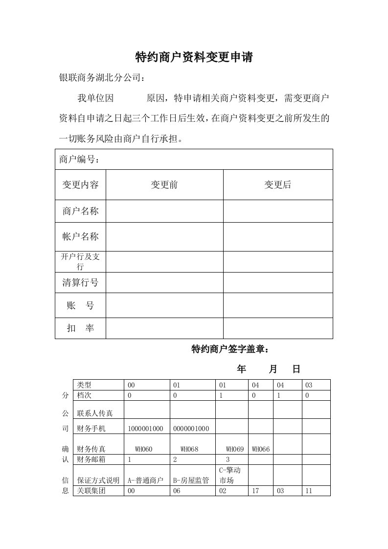 精品文档特约商户资料变更申请